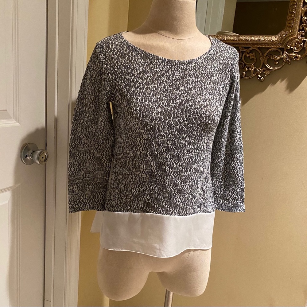 Heather Knit Top with White Trim Detail High Low